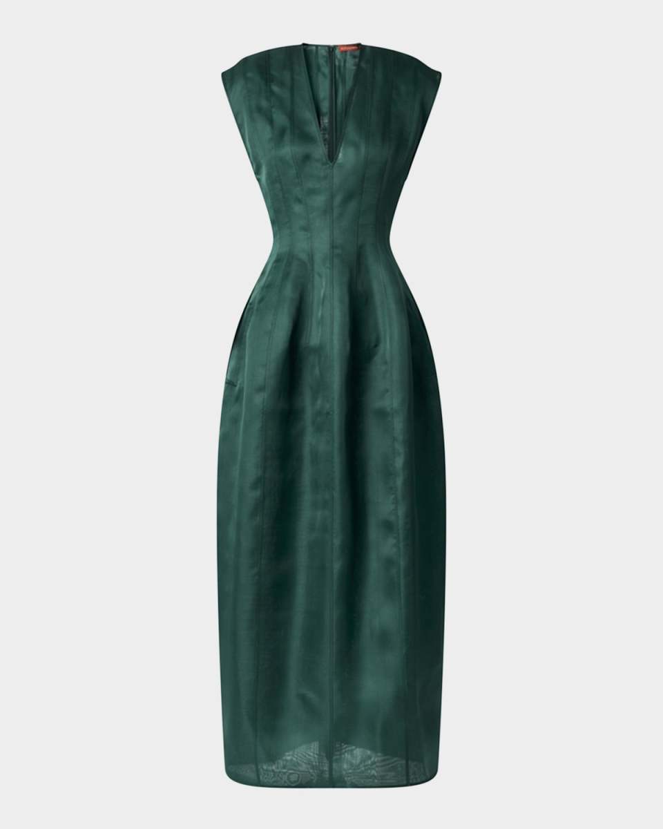 Bichette Paneled Cap-Sleeve Midi Dress
